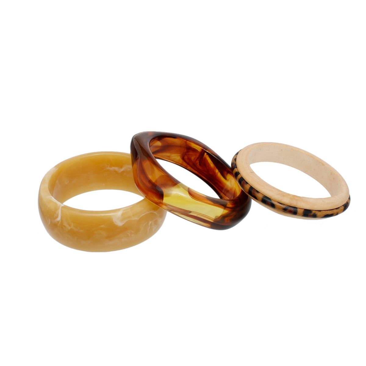 Bangle 3 Pcs Vintage Wood and Wide Bracelet Set
