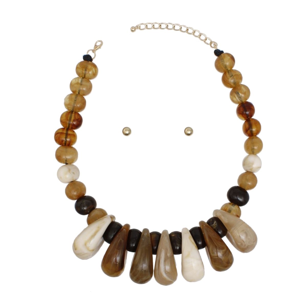 Beaded Rich Marbled Earthy Tone Teardrop Necklace