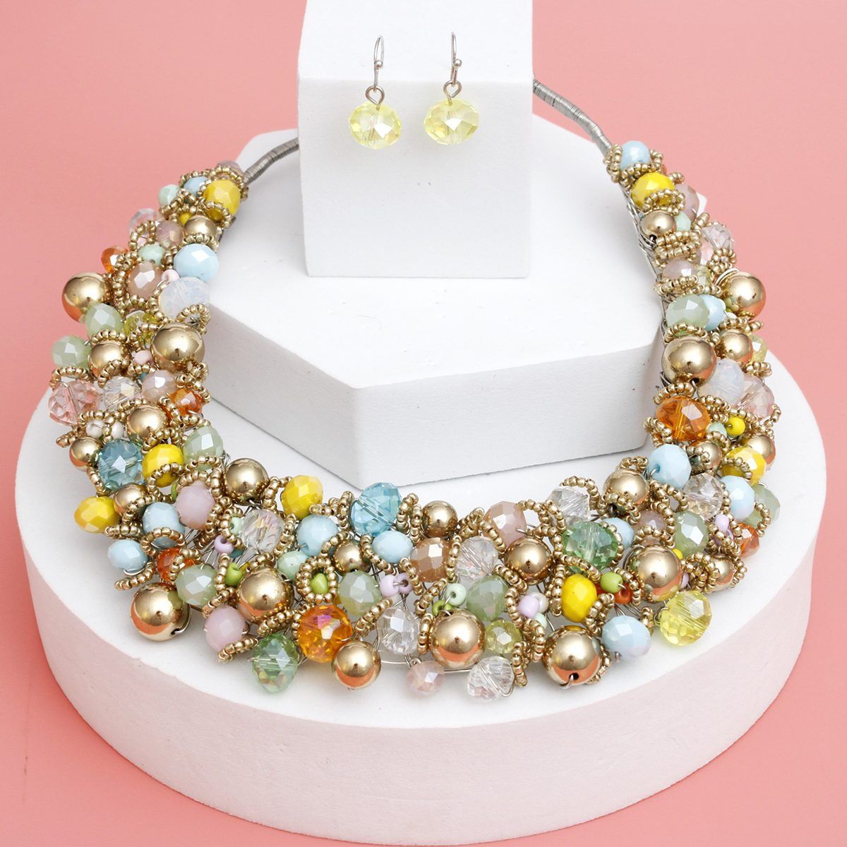 Bib Multicolor Artistic Glass Copper Choker Set