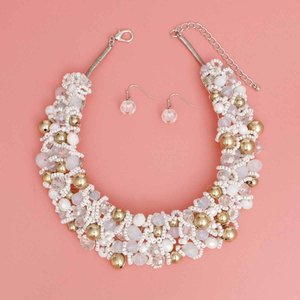 Bib White Artistic Glass Copper Choker Necklace