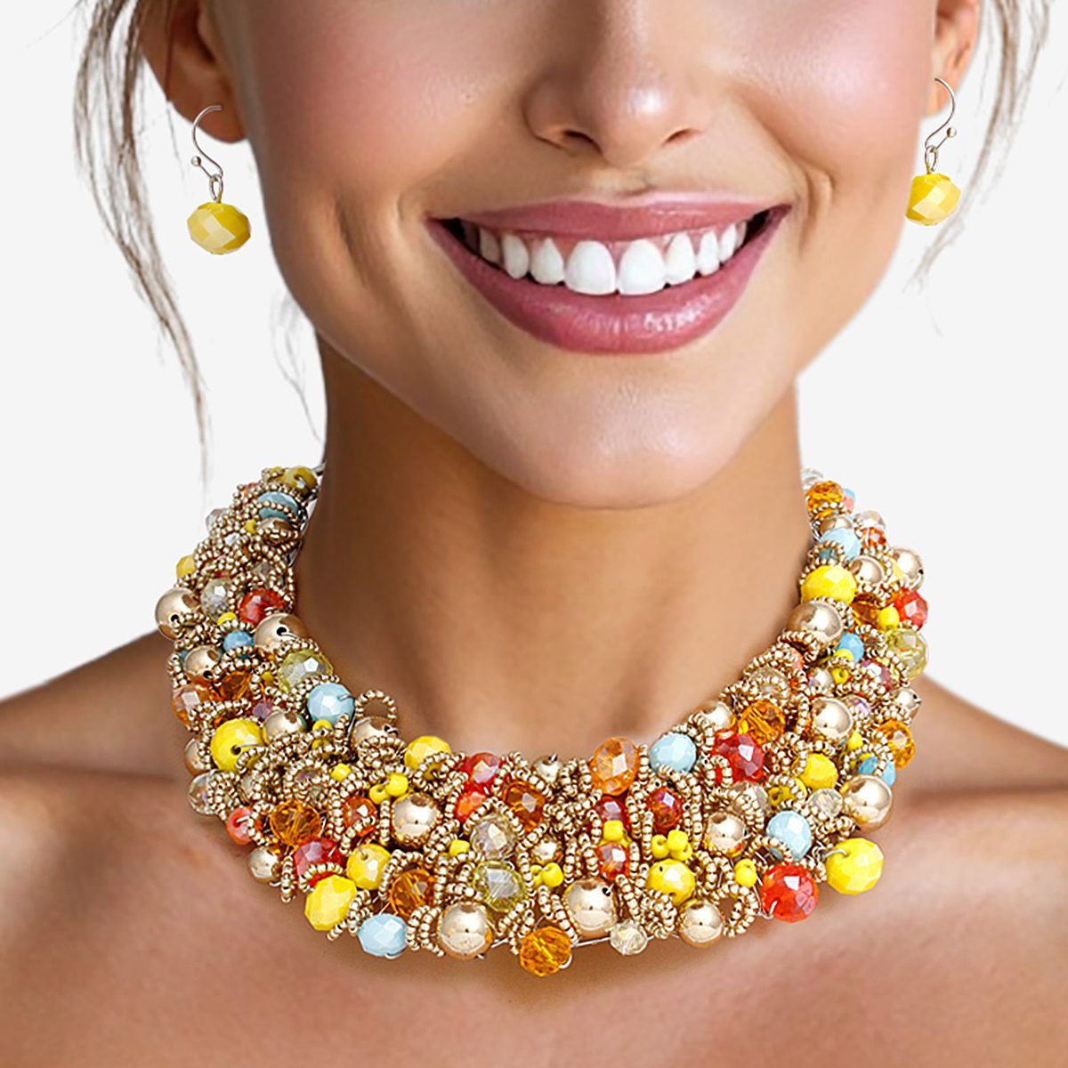 Bib Yellow Multi Artistic Glass Copper Choker Set