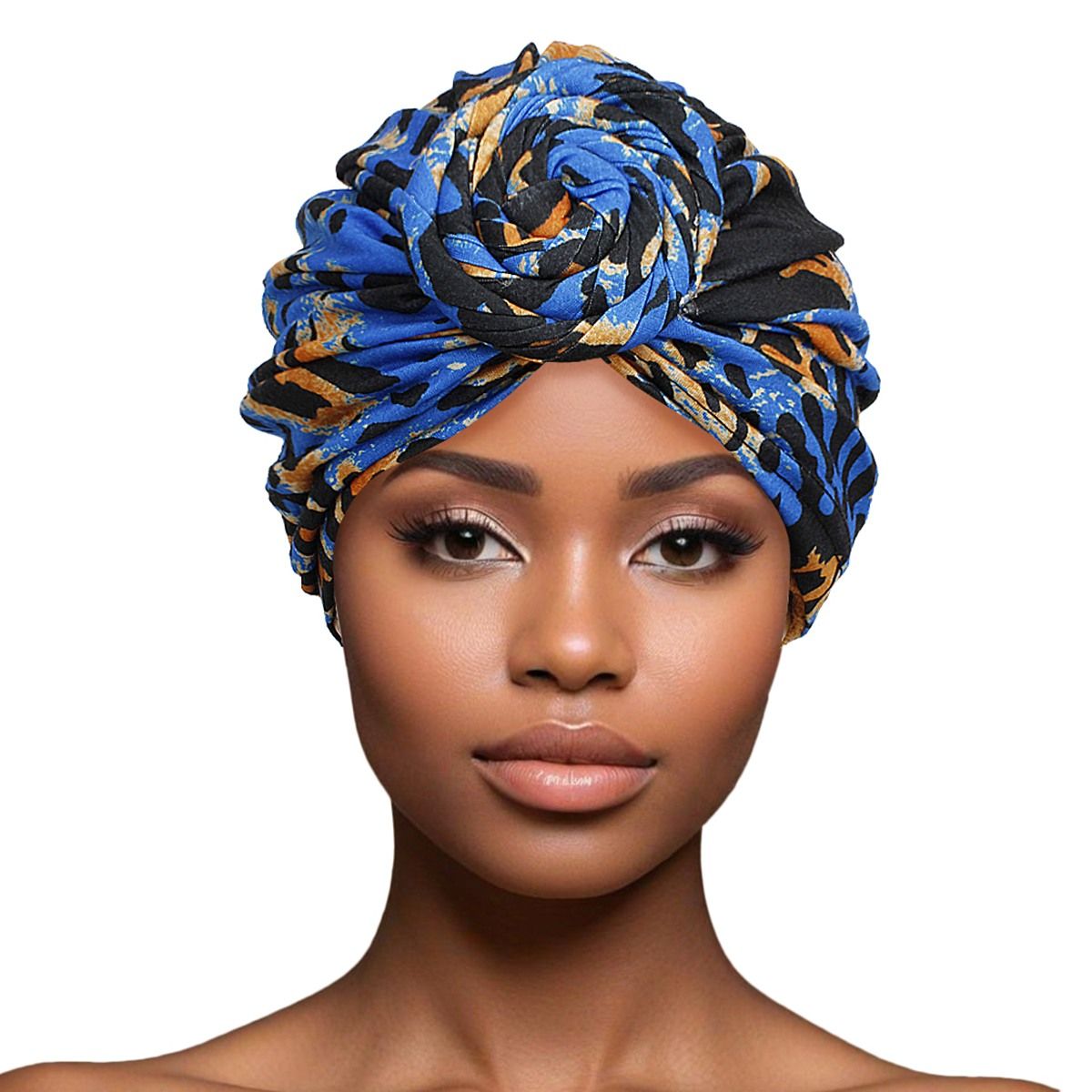 Turban Pre-Tied Knot Blue Animal Print for Women
