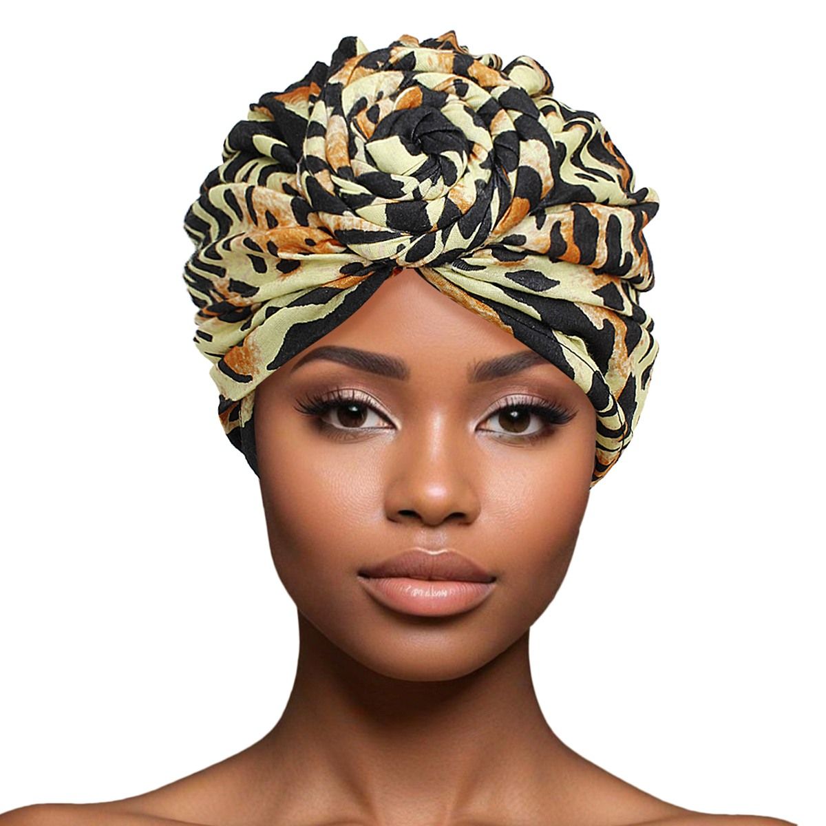 Turban Pre-Tied Knot Yellow Animal Print for Women