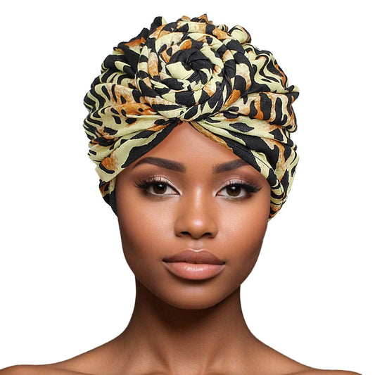 Turban Pre-Tied Knot Yellow Animal Print for Women