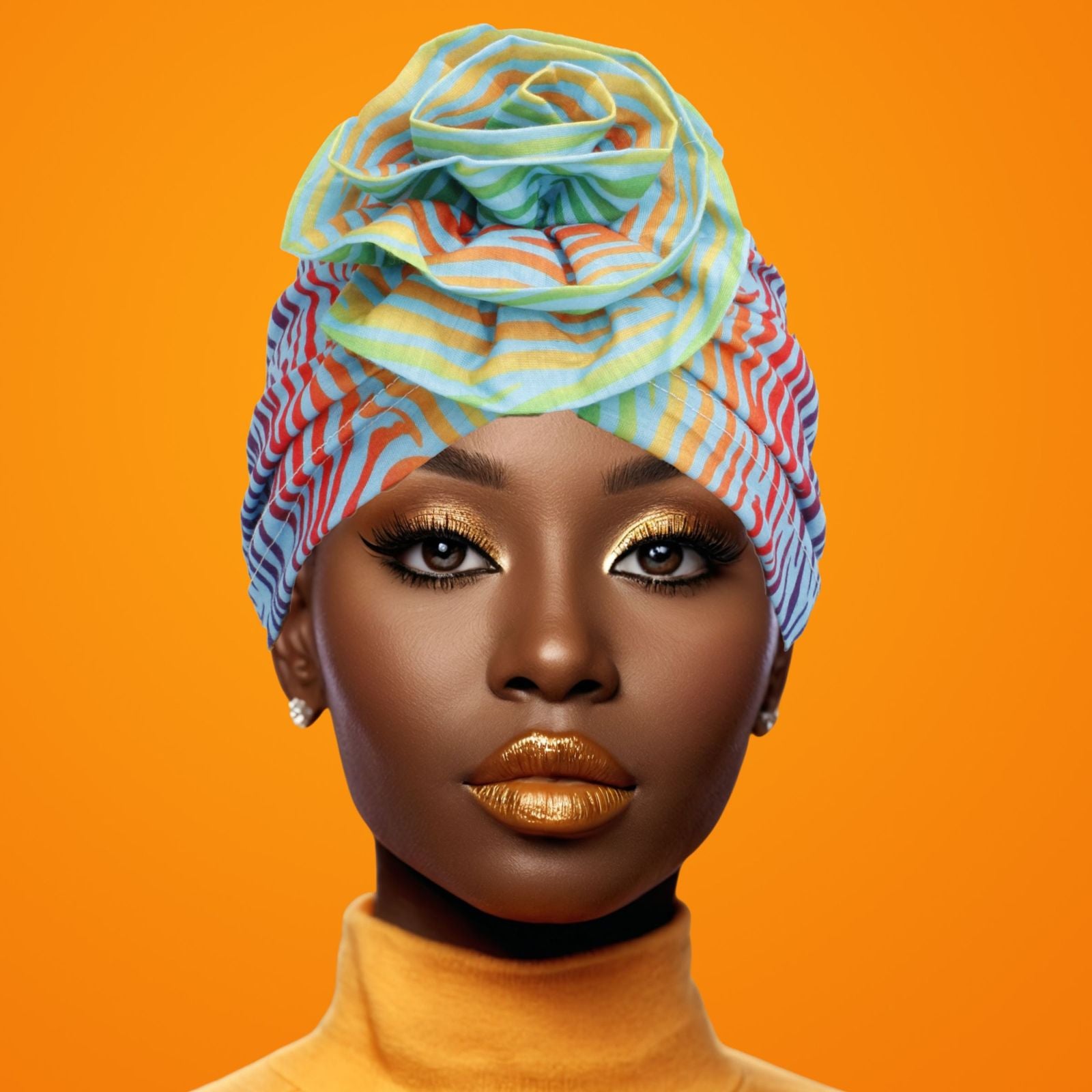 Turban Pre-Tied Flower Green Ombre Zebra for Women