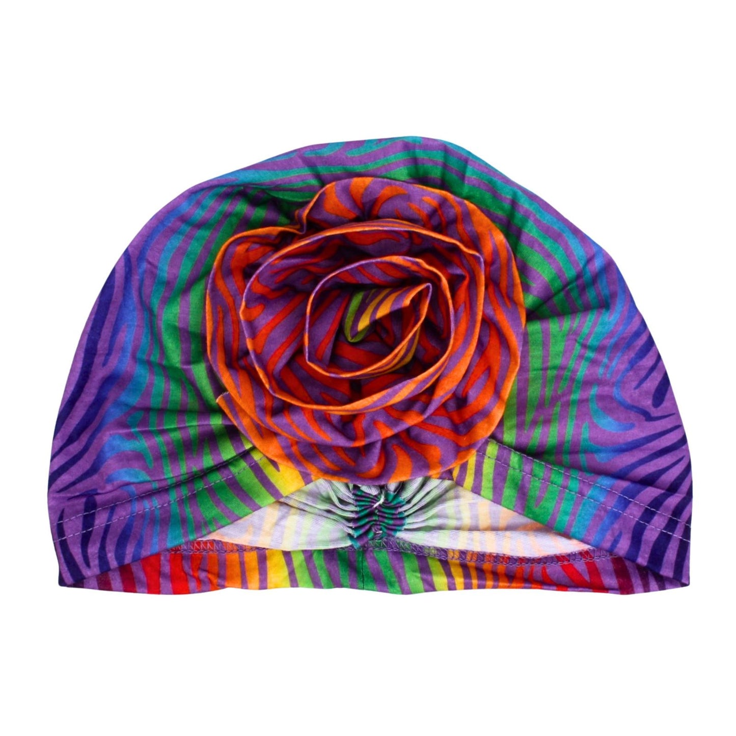Turban Pre-Tied Flower Orange Purple Zebra Women