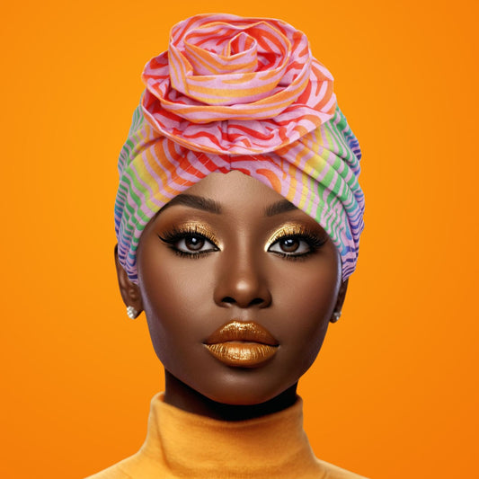 Turban Pre-Tied Flower Light Pink Zebra Women