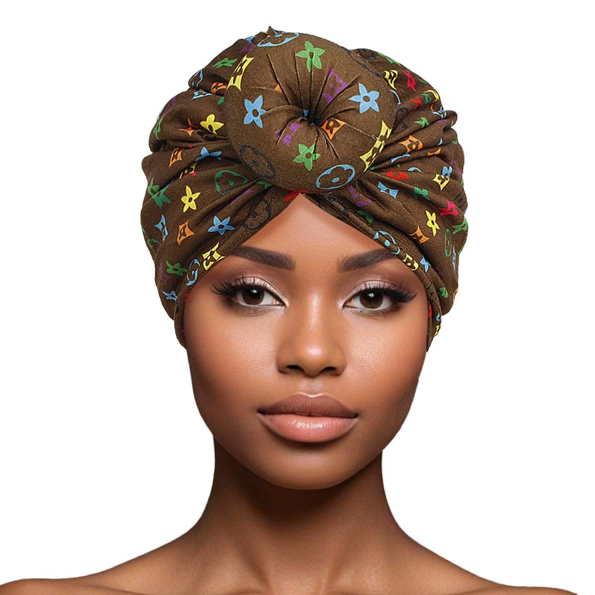 Turban Pre-Tied Donut Brown Monogram Print Women