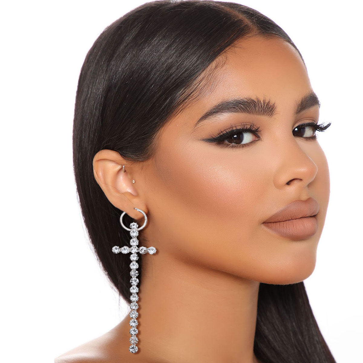 Rhinestone Cross Baby Hoop Earrings