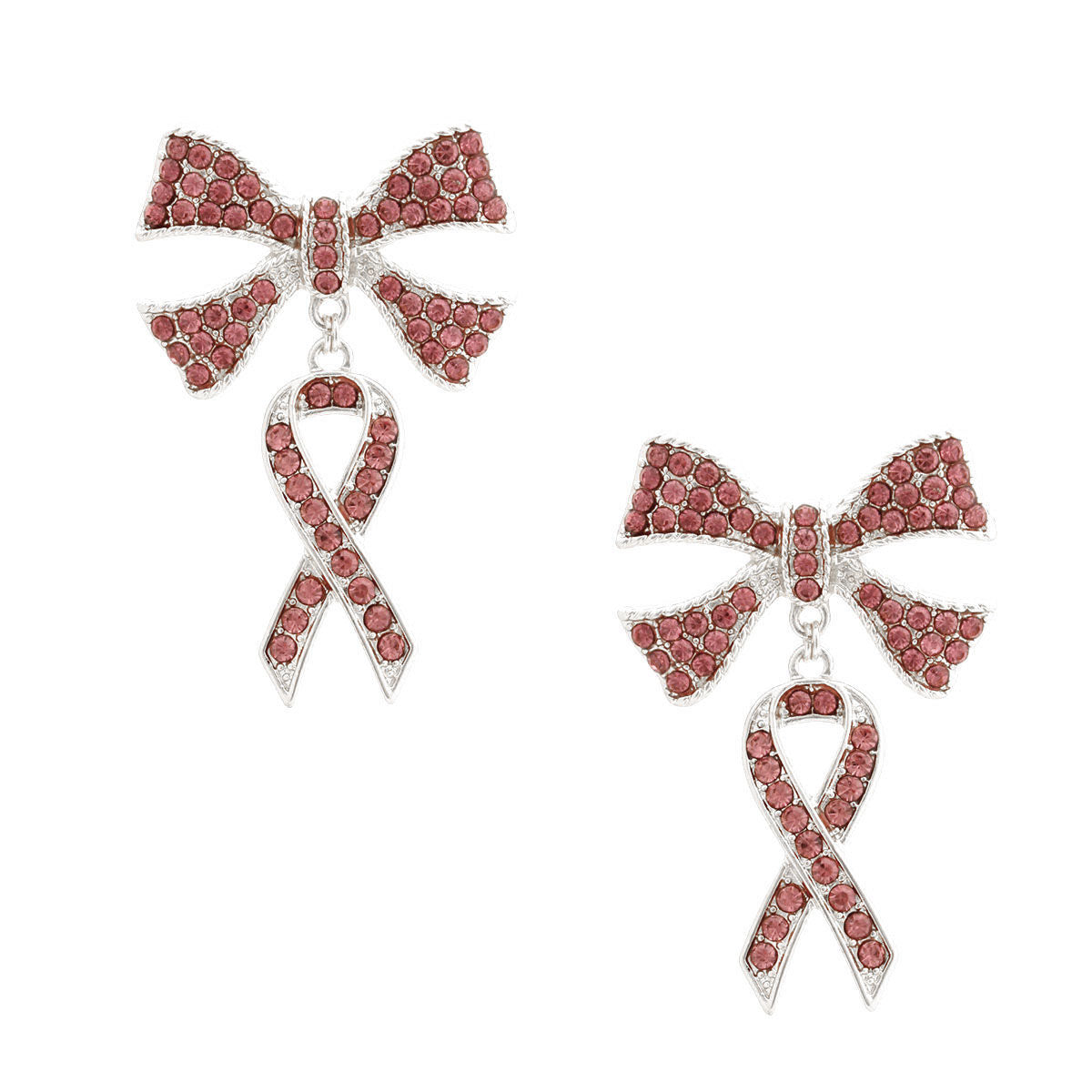 Double Pink Ribbon Silver Earrings