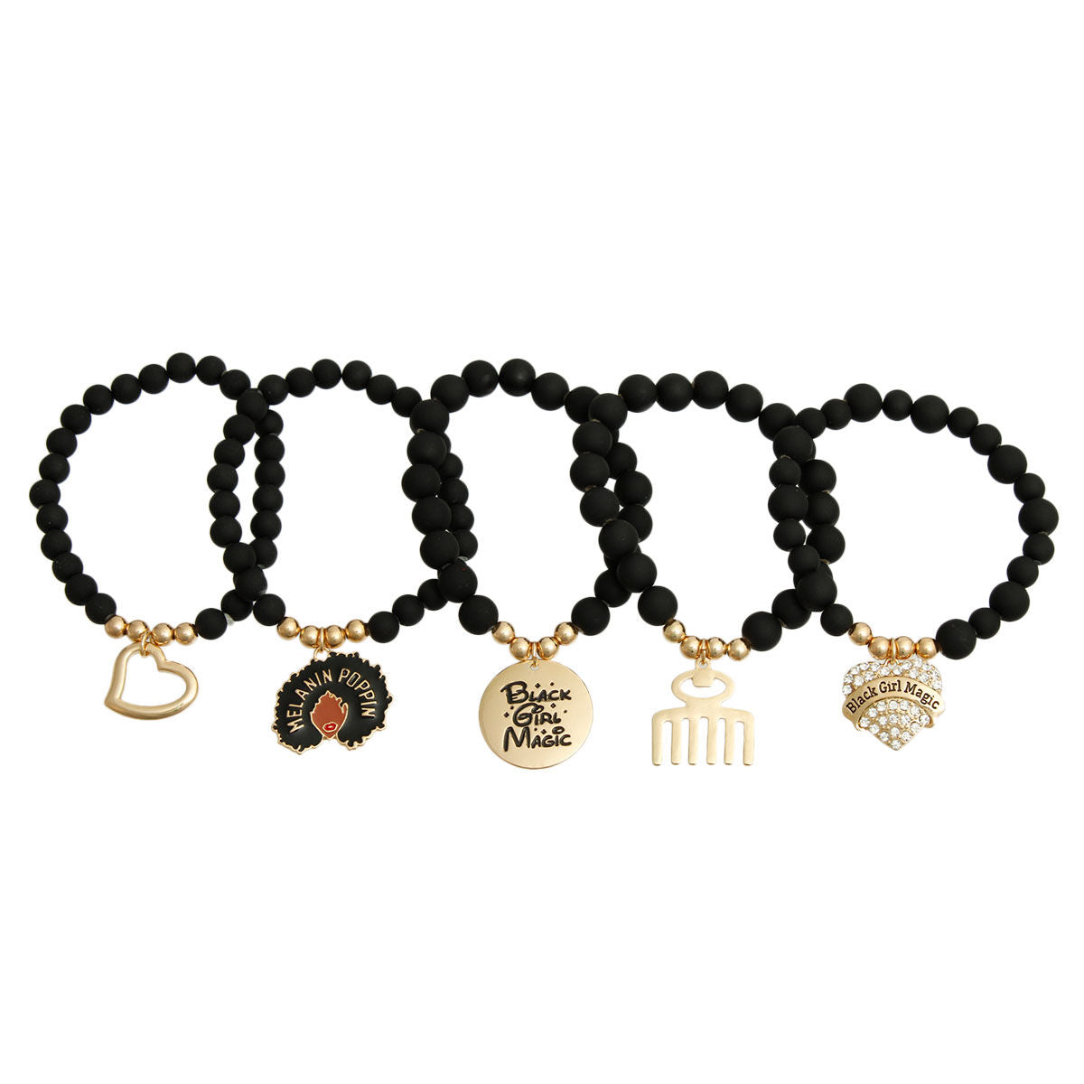 Matte Black Black Girl Magic Charm Bracelets