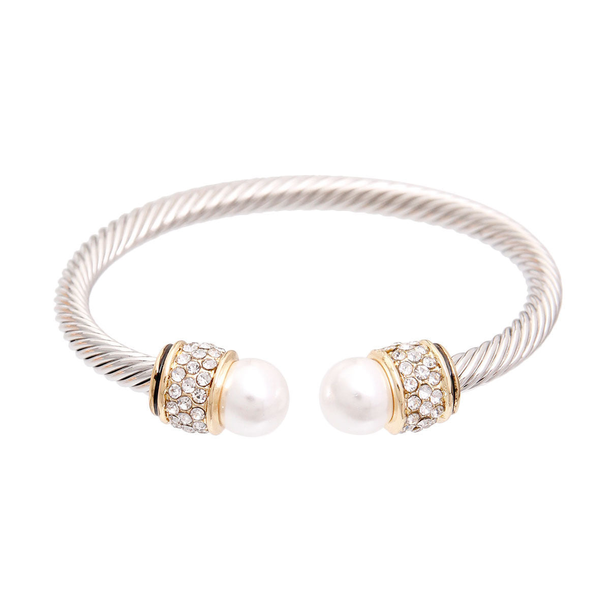 White Pearl Two Tone Cable Bangle