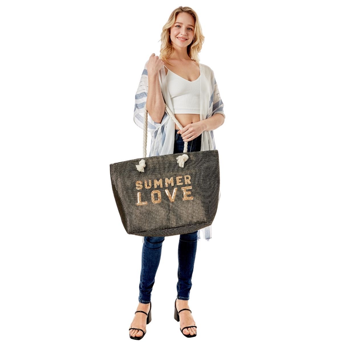Black Summer Love Glitz Beach Tote