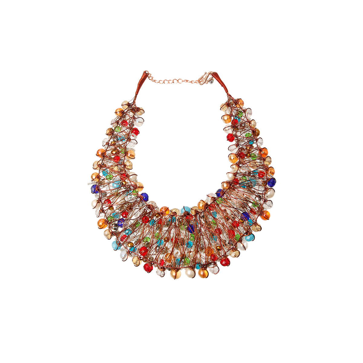 Clear Bead Copper Bib Necklace