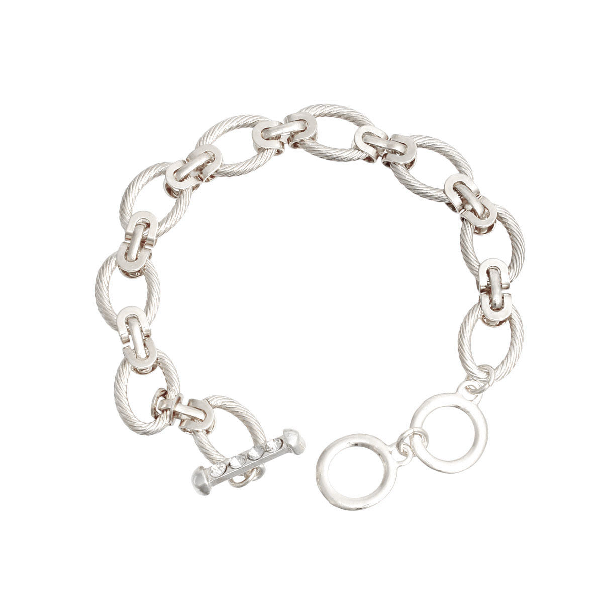 Twisted Oval Silver Metal Chain Bracelet