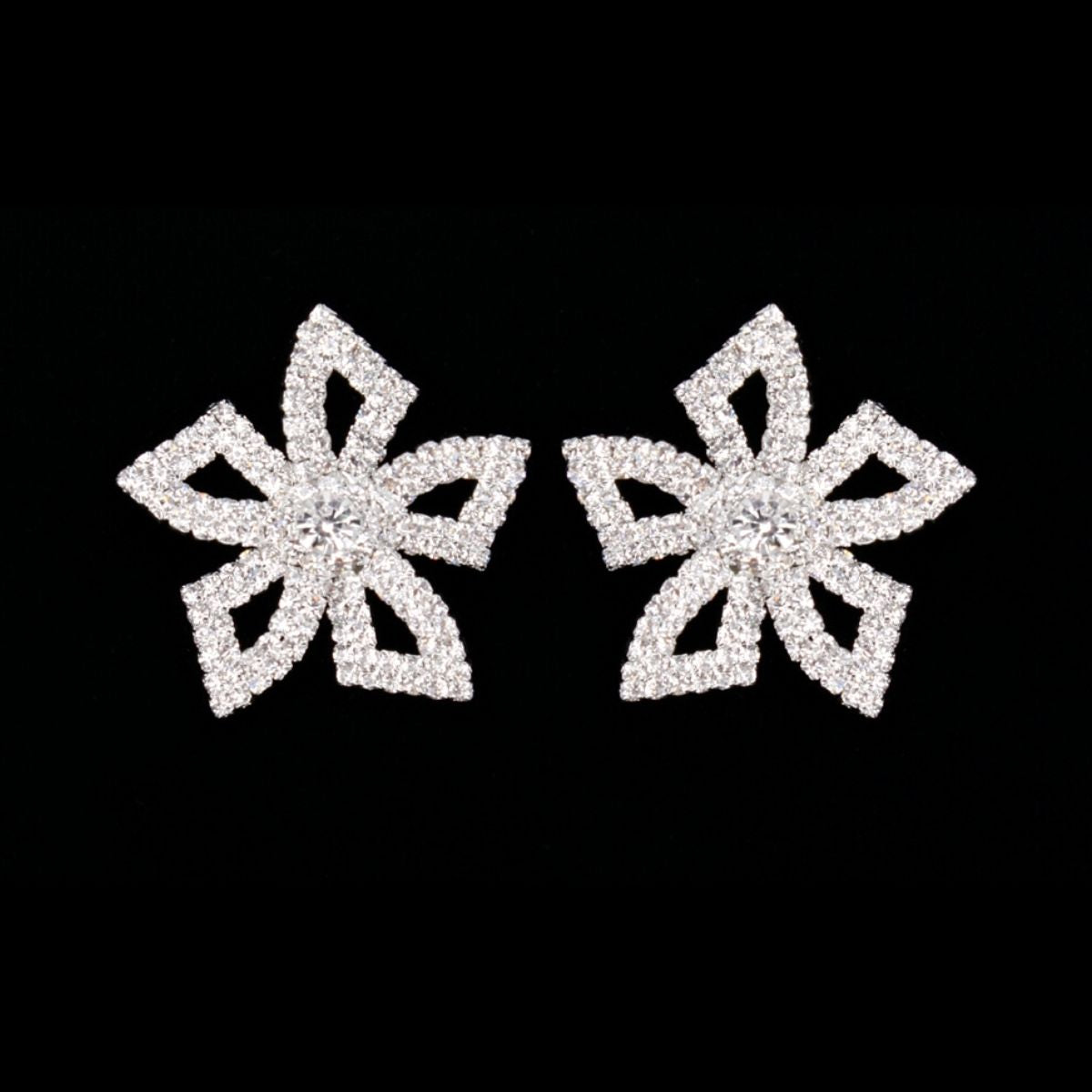 Silver Pave Stone Bow Studs