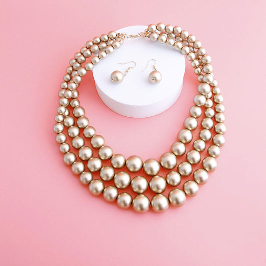 Gold Pearl Graduated Multi Strand Necklace Set