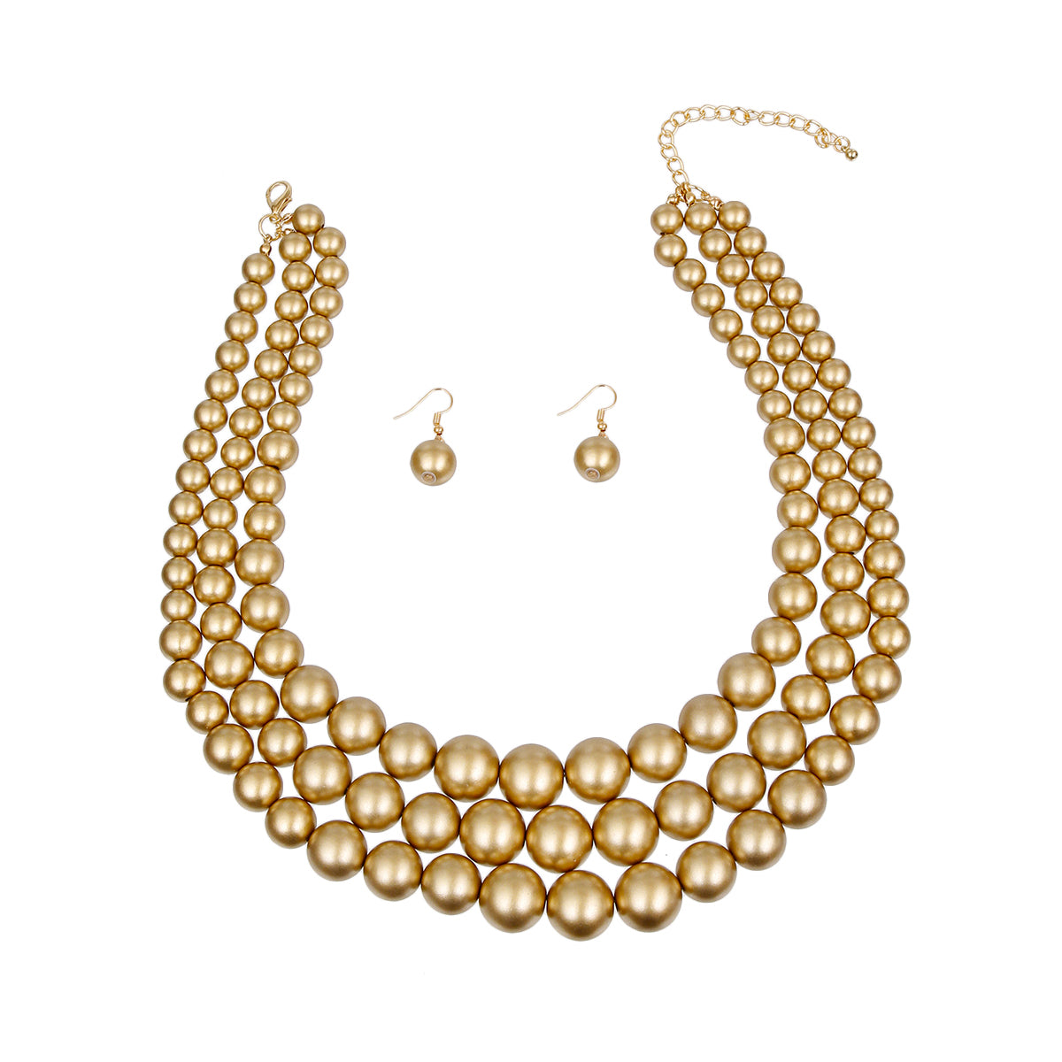 Gold Pearl Graduated Multi Strand Necklace Set