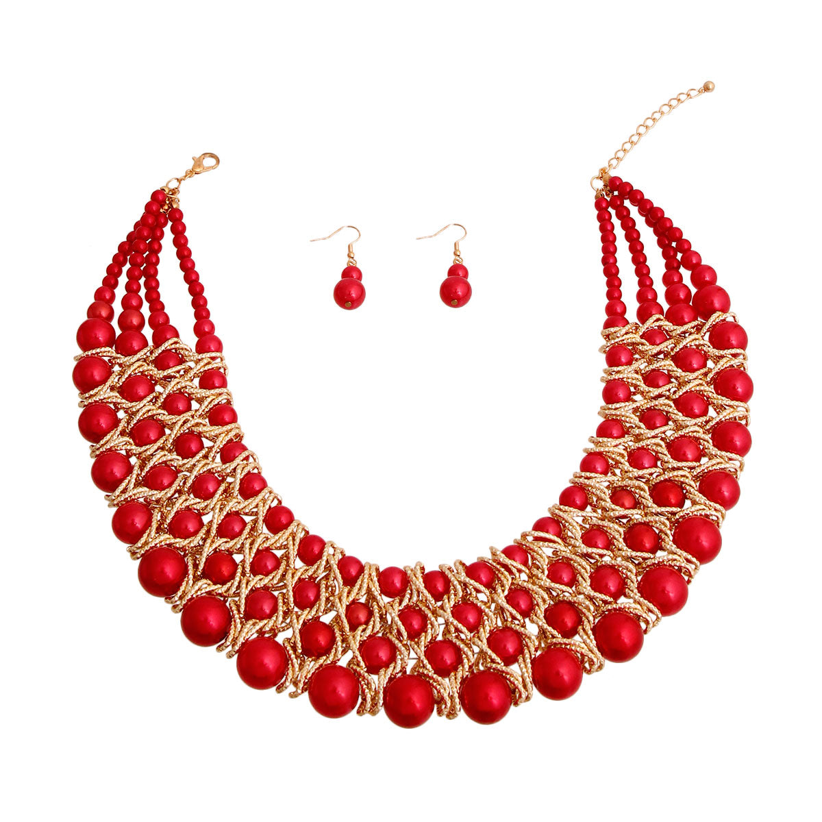 Red Pearl 4 Row Collar Necklace