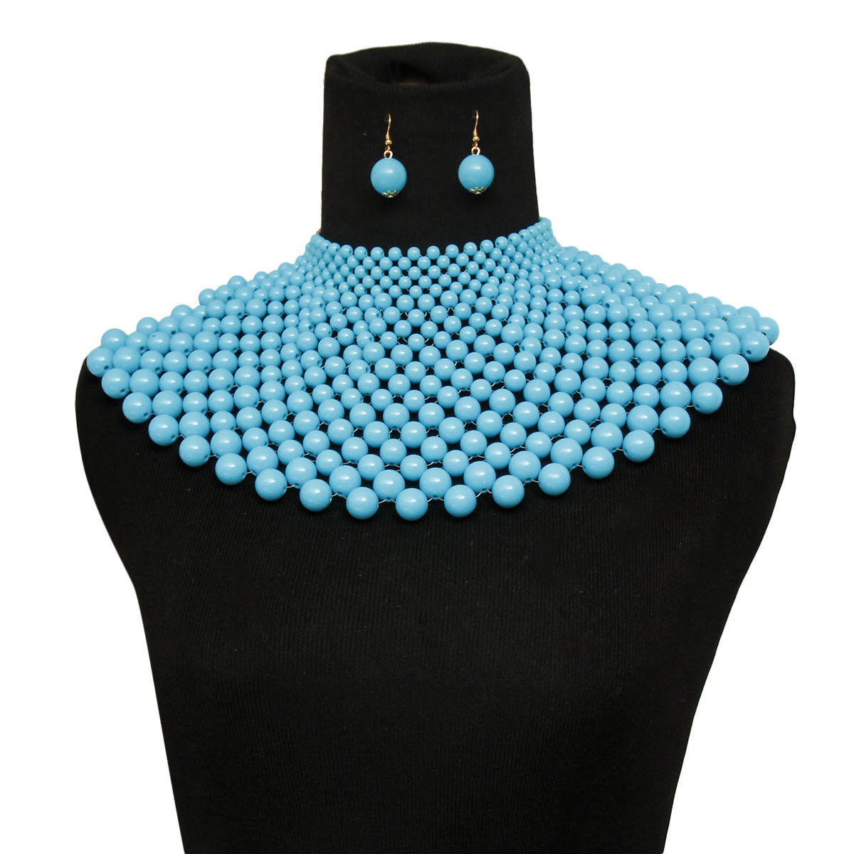 Blue Bead Bib Necklace Set