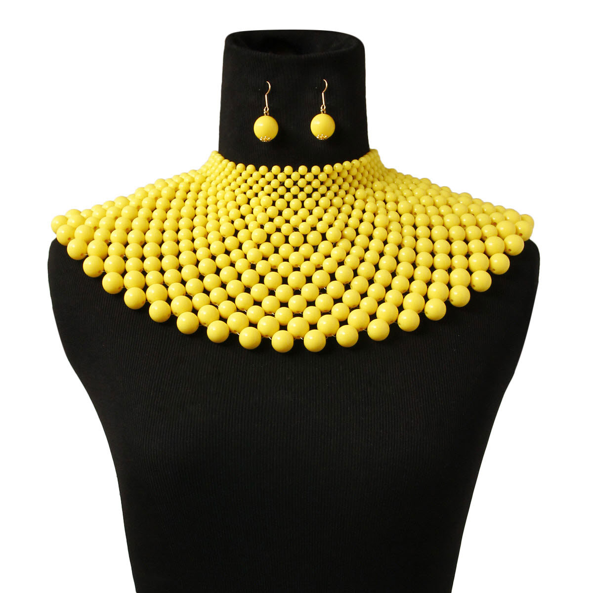 Yellow Bead Bib Necklace Set