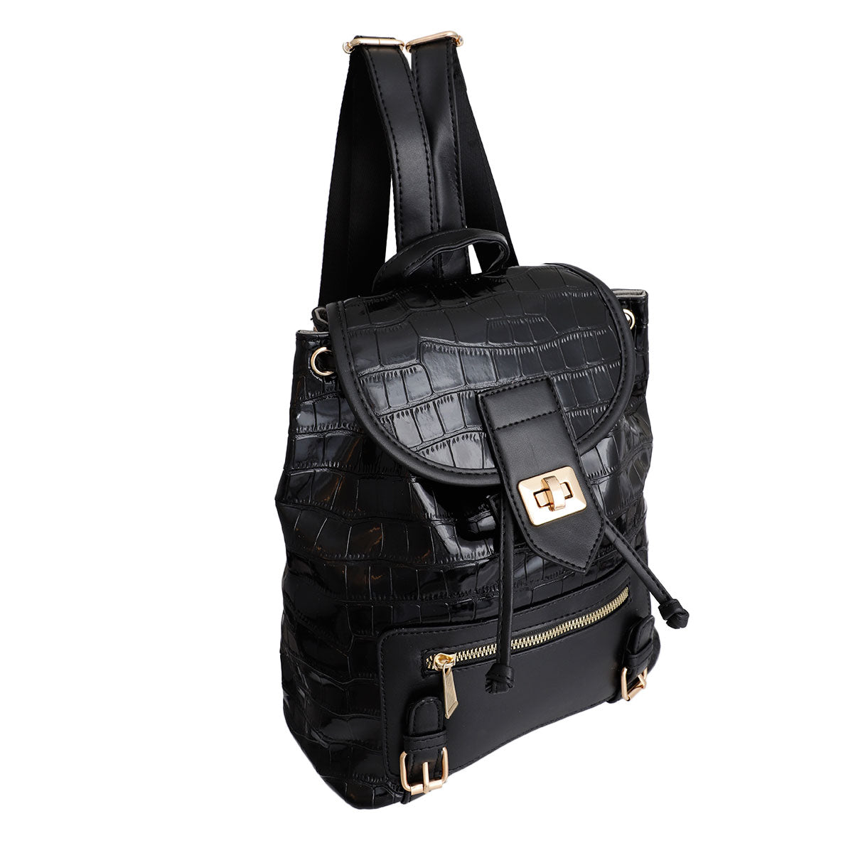 Black Croc Cinch Backpack Set