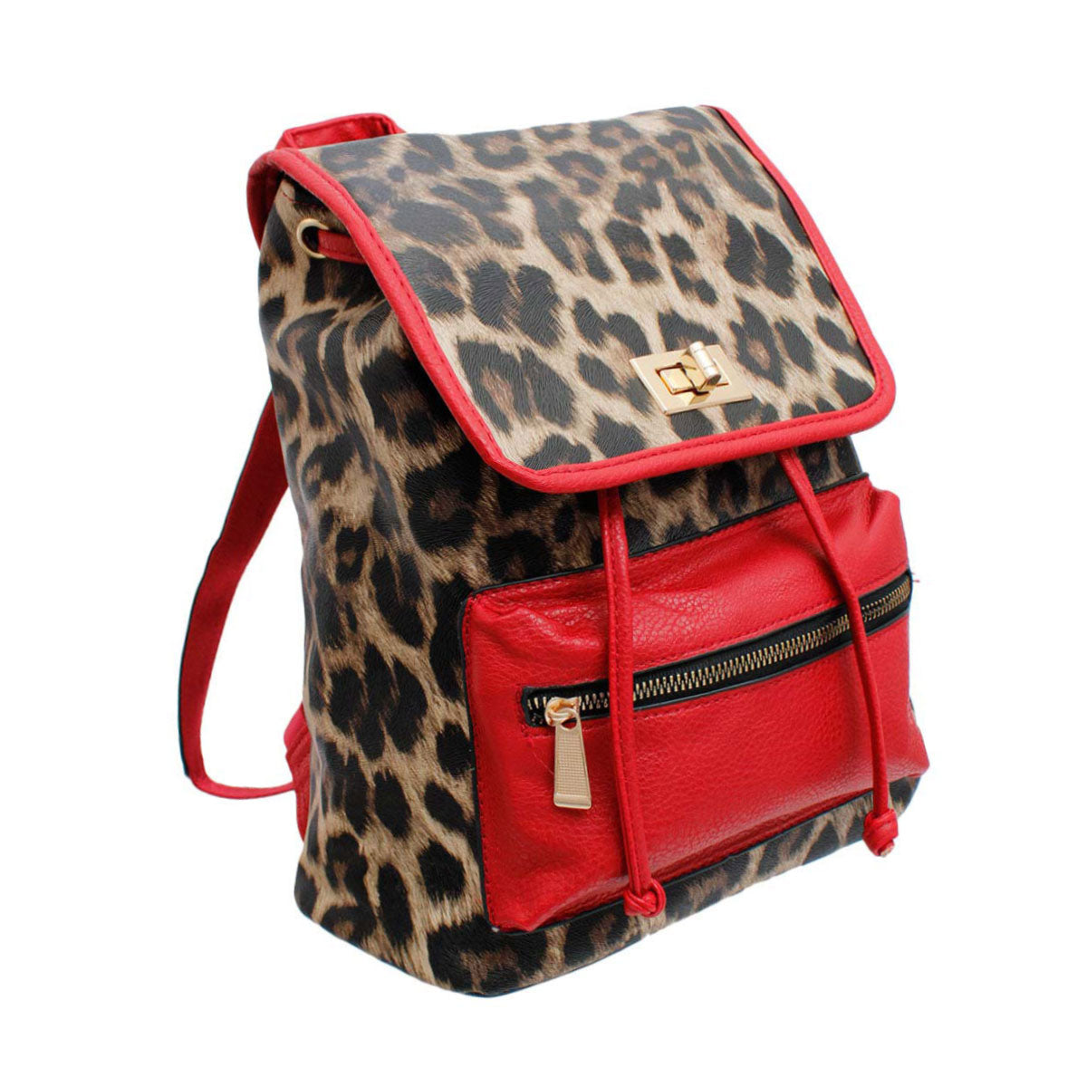 Red Leopard Flap Backpack Set