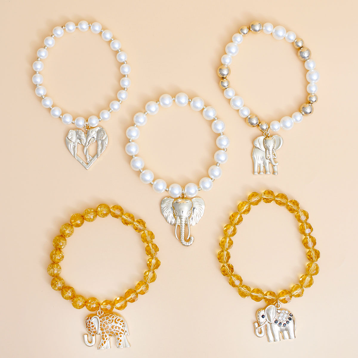 Mixed Gold Bead Elephant Bracelets