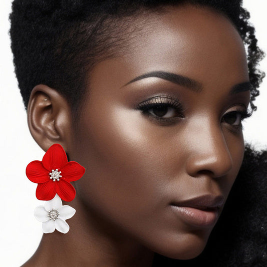 Red White Flower Earrings