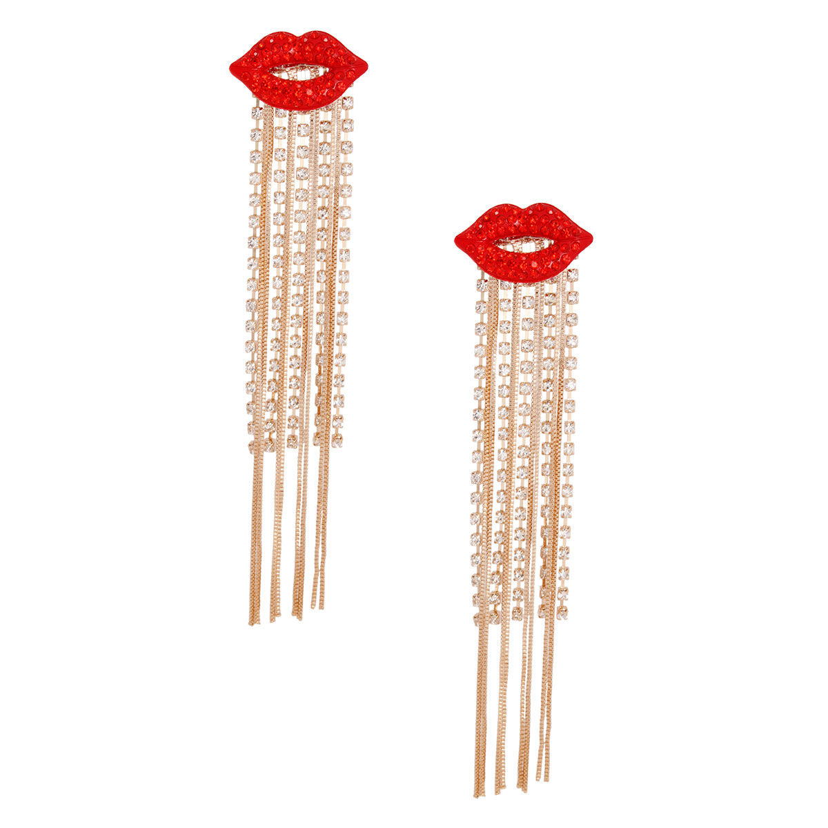 Lips Shoulder Duster Gold Earrings