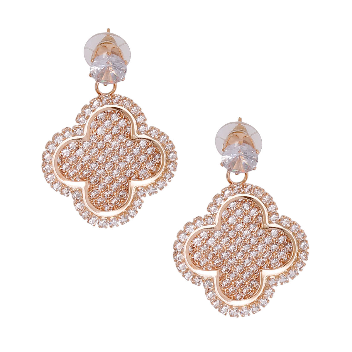 Gold Pave Clover Earrings