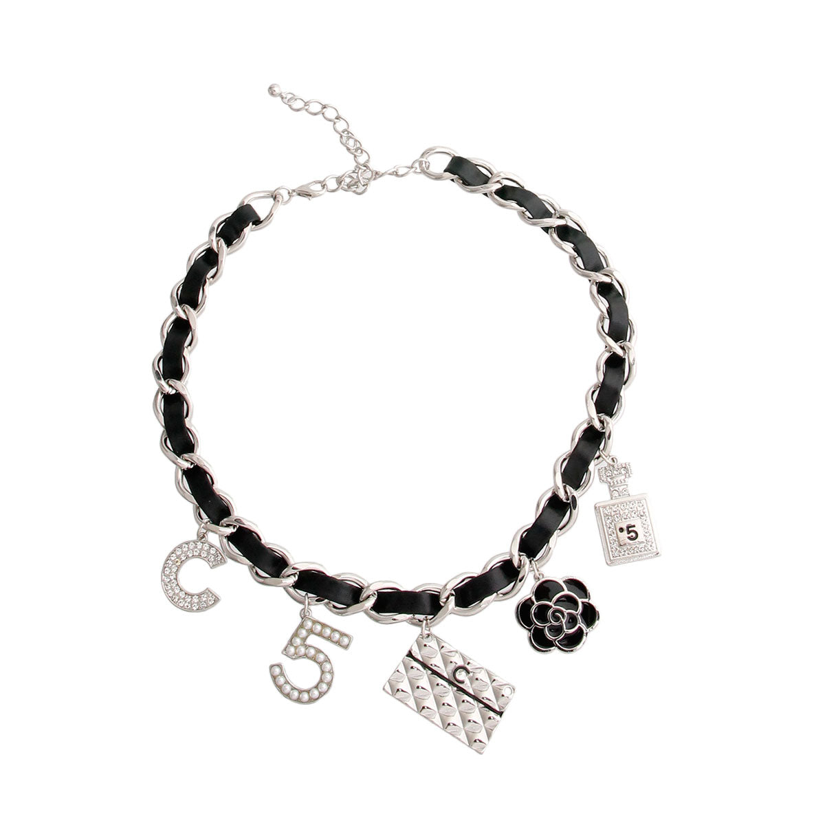 Silver and Black Perfume Charm Necklace