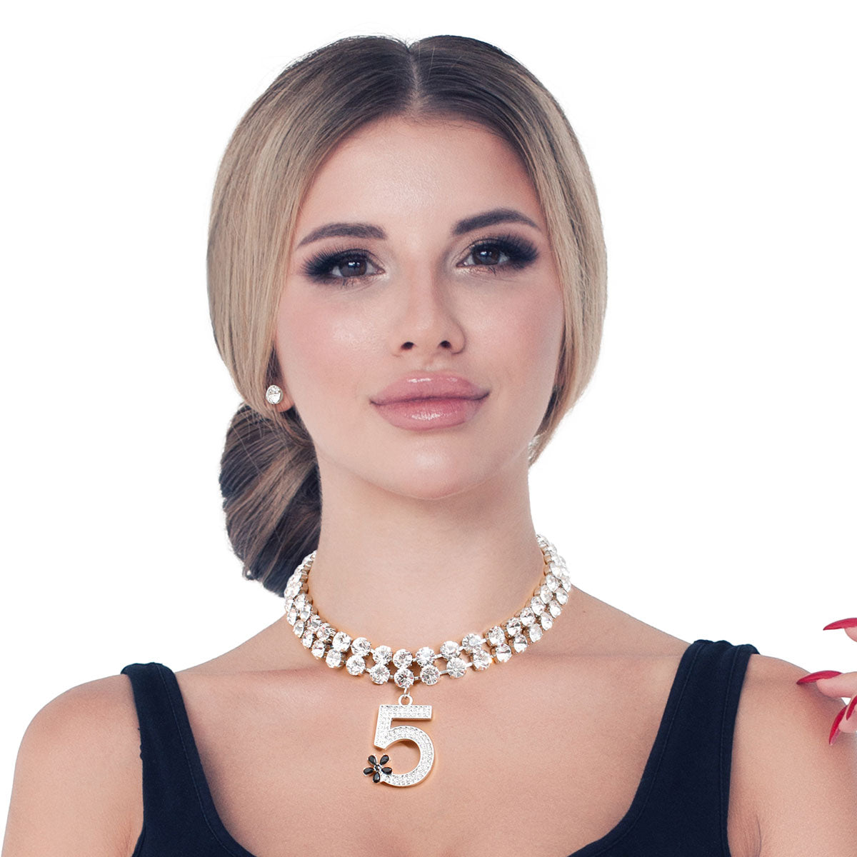 Silver Crystal Designer 5 Choker Set