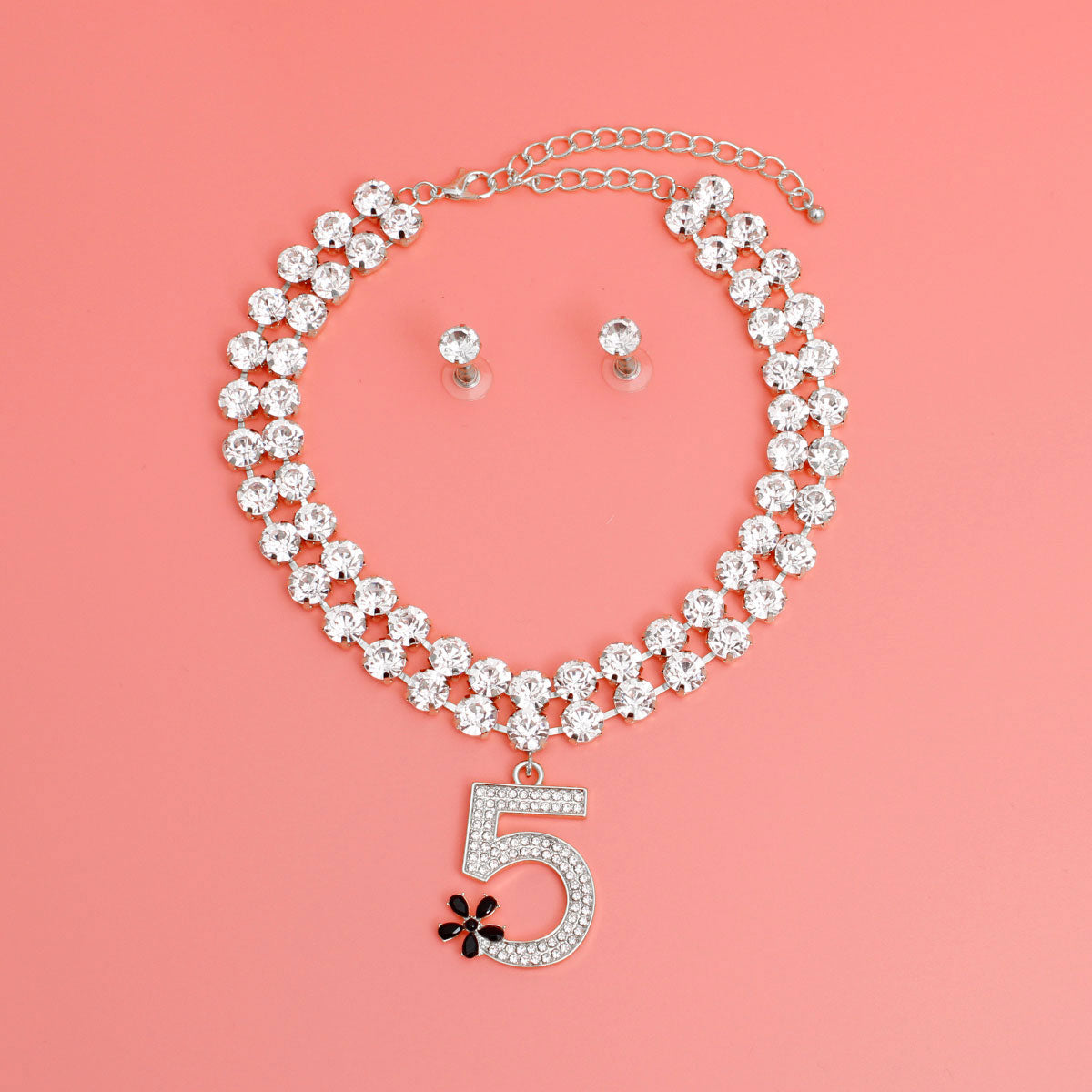 Silver Crystal Designer 5 Choker Set