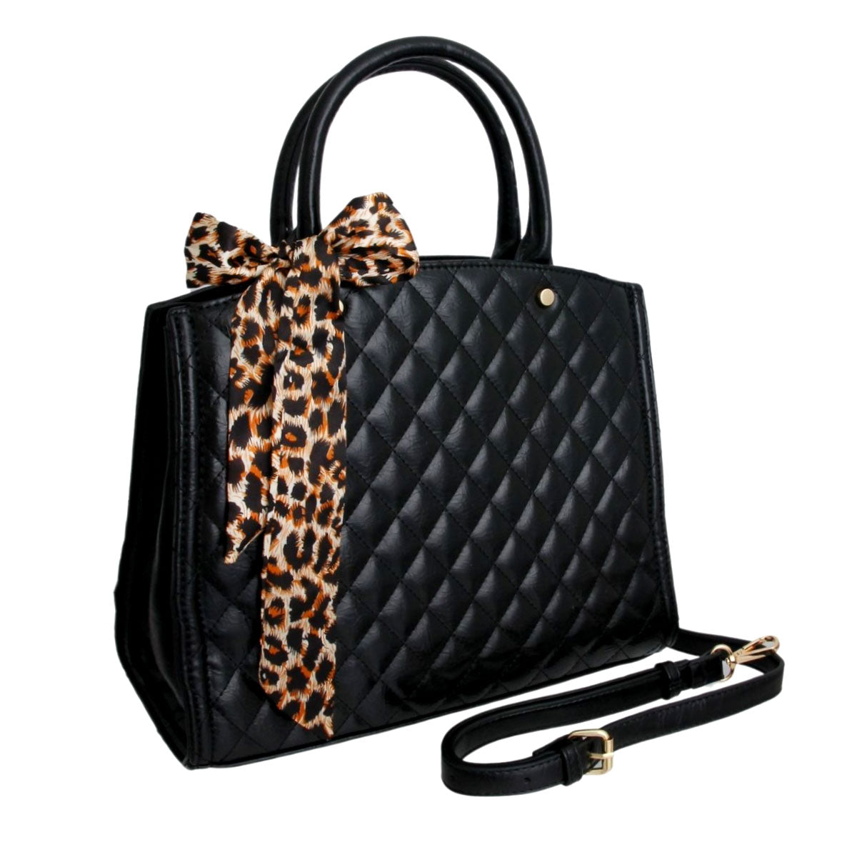 Black Quilted Leopard Scarf Tote