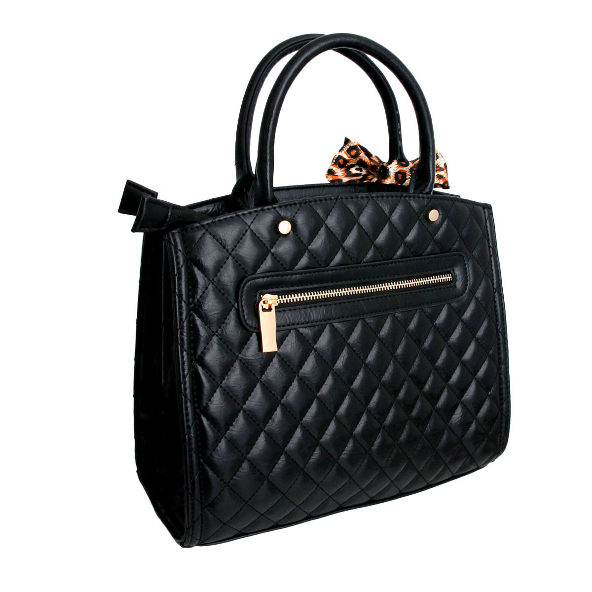 Black Quilted Leopard Scarf Tote