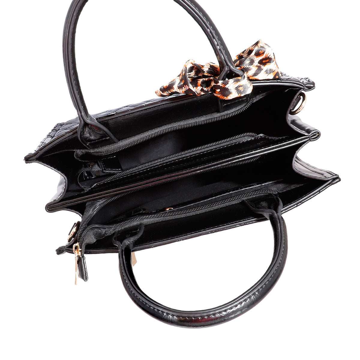 Black Quilted Leopard Scarf Tote