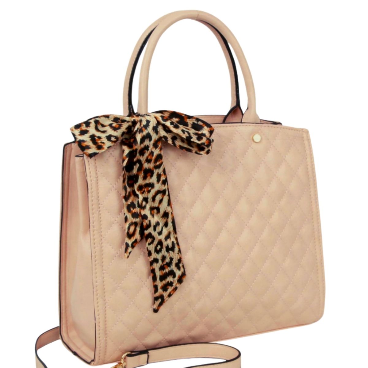 Taupe Quilted Leopard Scarf Tote