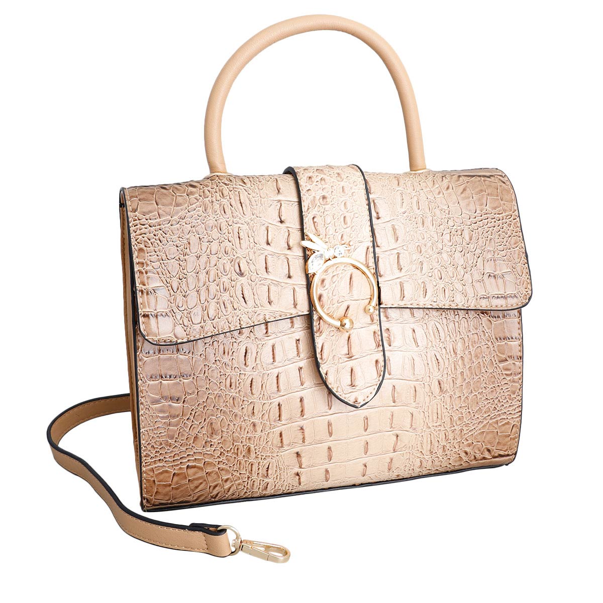 Taupe Croc Bee Satchel Handbag Set