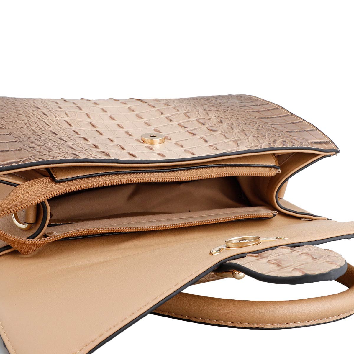 Taupe Croc Bee Satchel Handbag Set