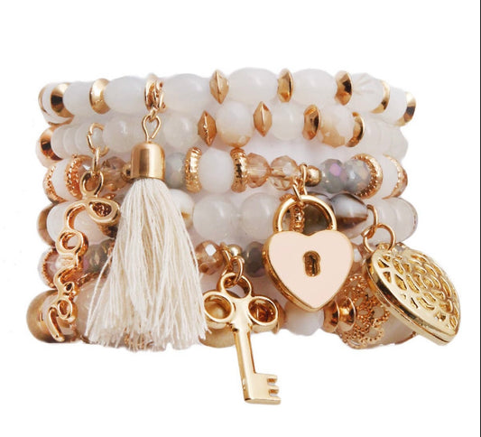 Cream Glass Love charm bracelet