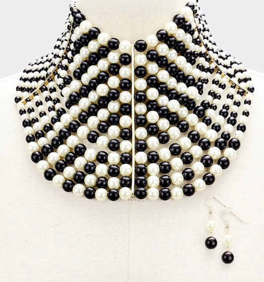 Multi Strand Pearl Collar Choker Necklace