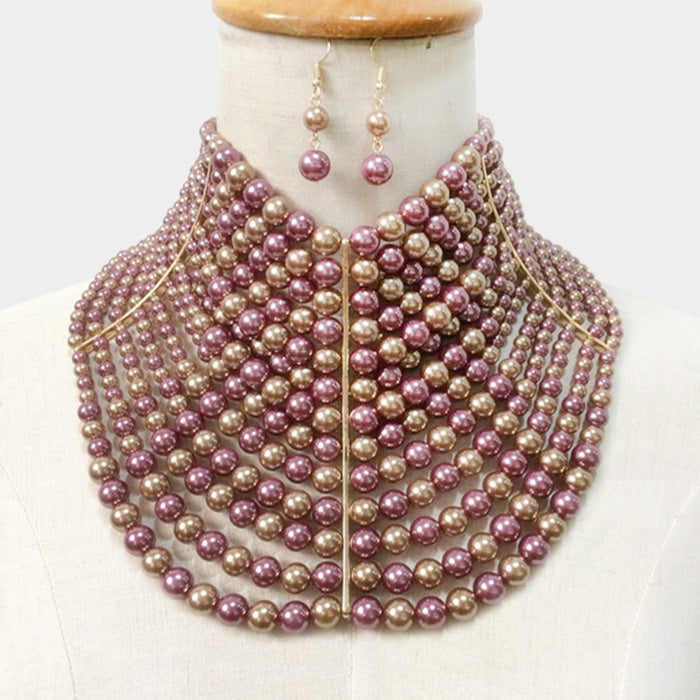 Multi Strand Pearl Collar Choker necklace