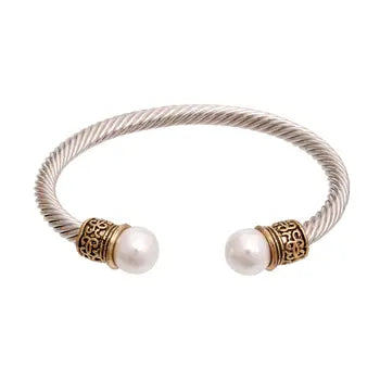 Designer White Pearl Cable Classic Bangle: Color / Adjustable / Multi Tone