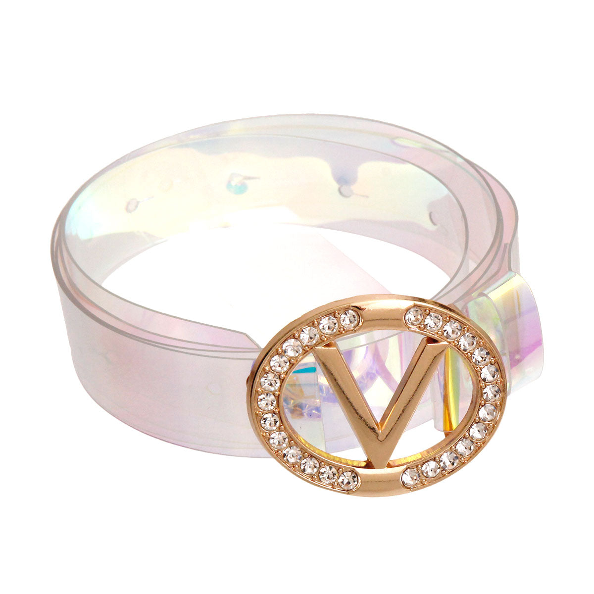 Aurora Borealis and Gold Rhinestone V Designer Belt