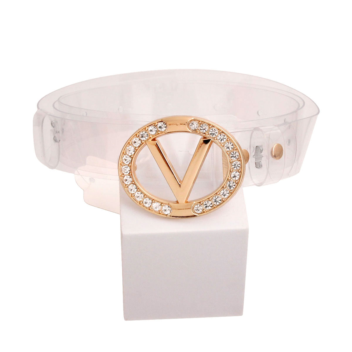 Aurora Borealis and Gold Rhinestone V Designer Belt