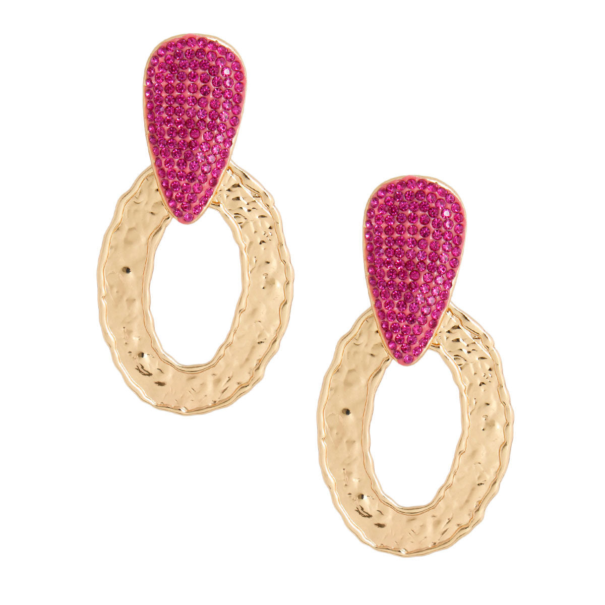 Fuchsia Gold Oval Drop Earrings