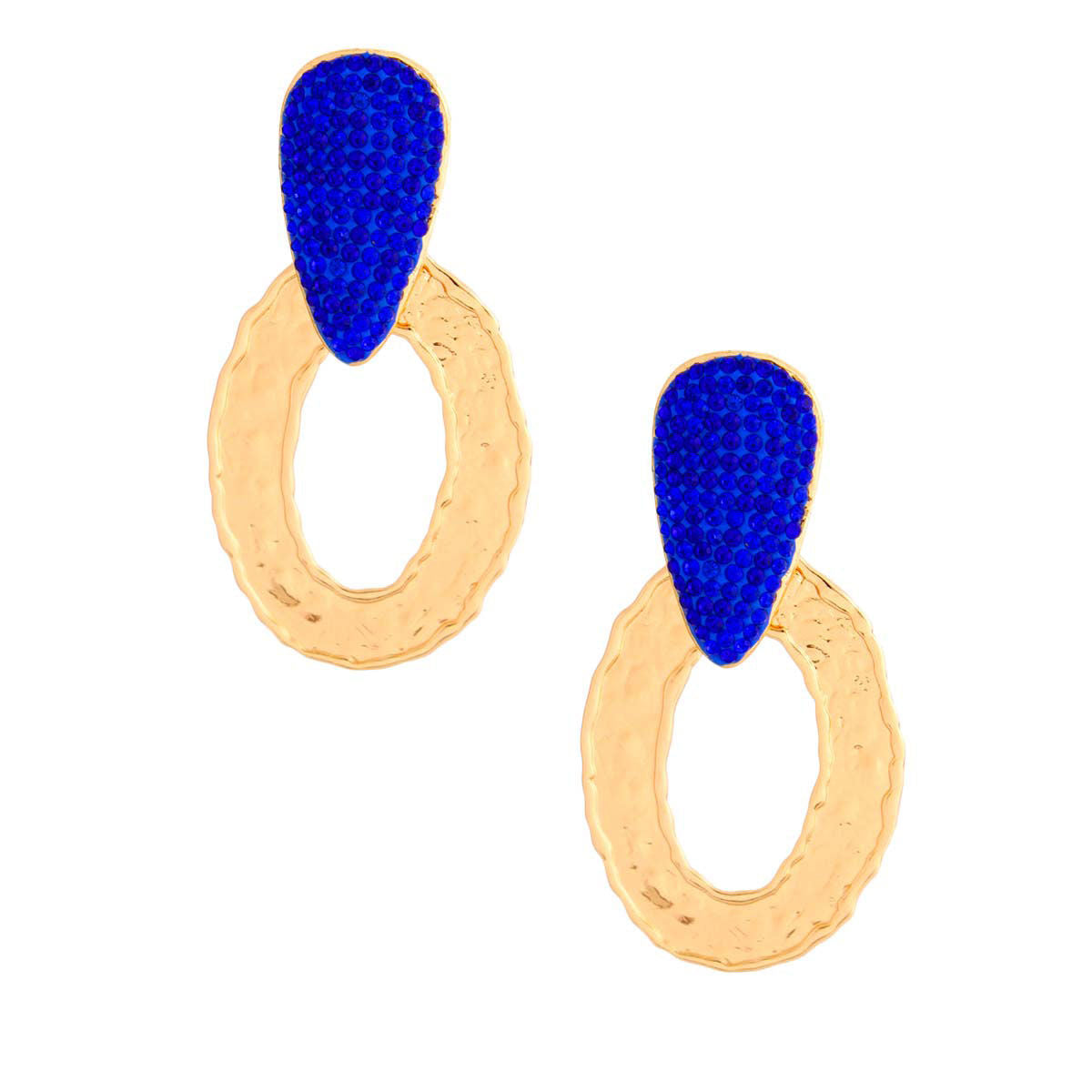 Blue Gold Oval Drop Earrings