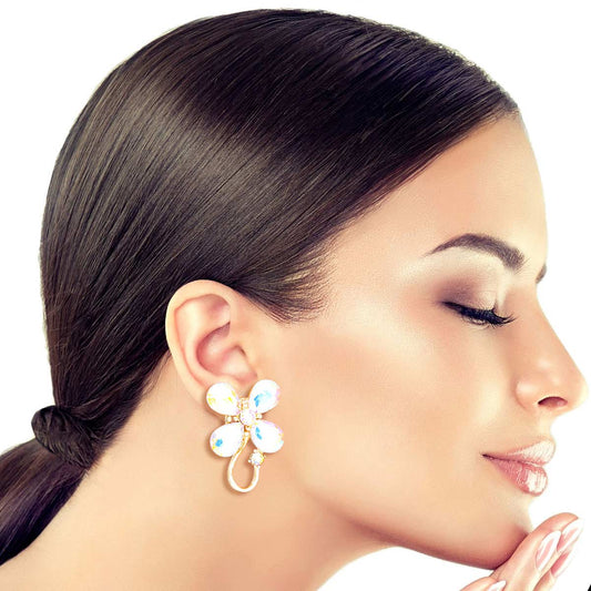 Aurora Borealis Crystal Flower Clip Ons