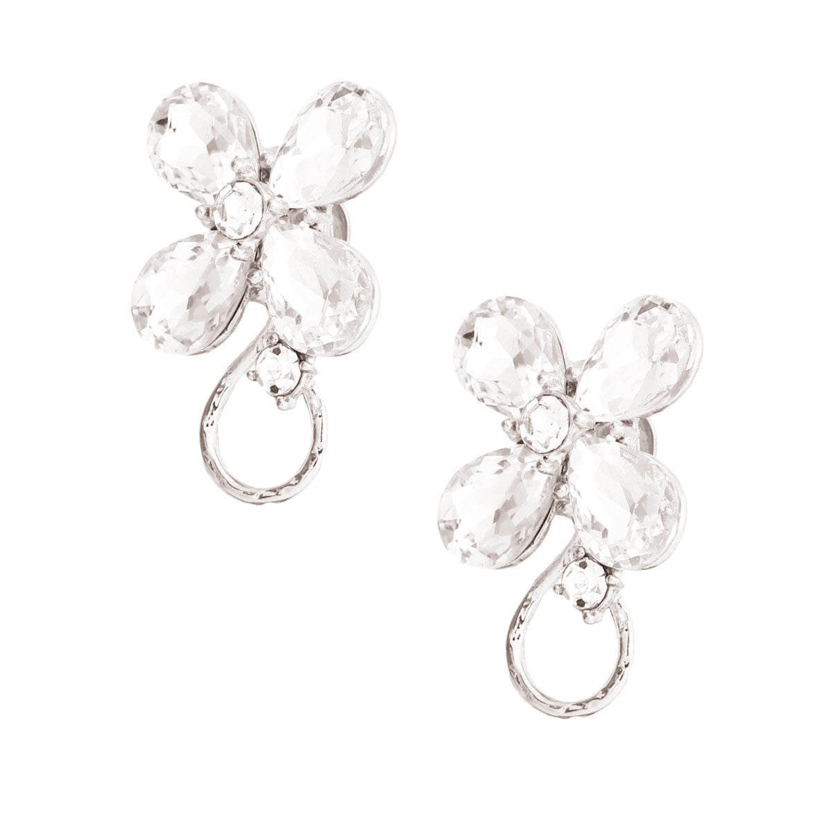 Silver Crystal Flower Clip Ons